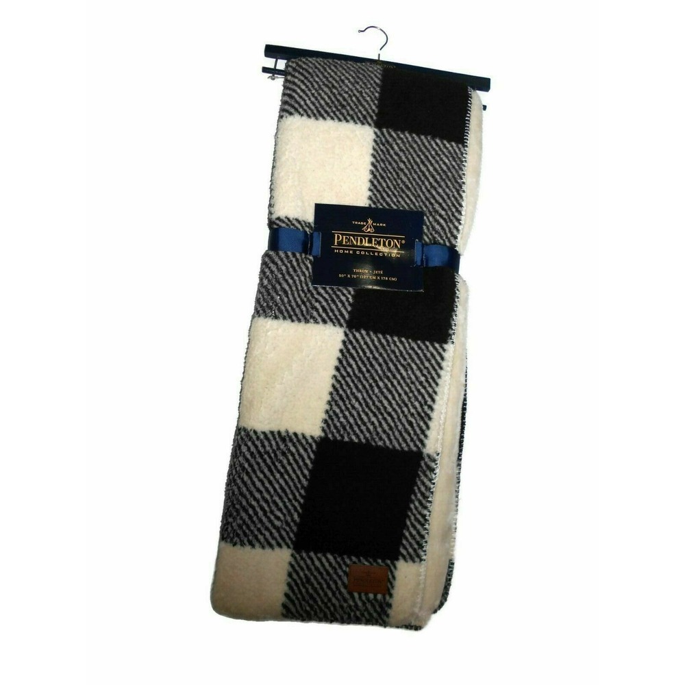 Pendleton Black Plaid Sherpa to Fleece‎ reversible Blanket throw 50 x 70 nwt